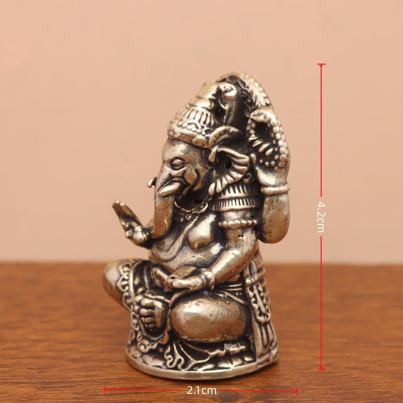 1Pcs Mini Vintage Brass Ganesha Statue Asia India Thailand Elephant Figure Sculpture Home Office Desk Decor Ornament Parts