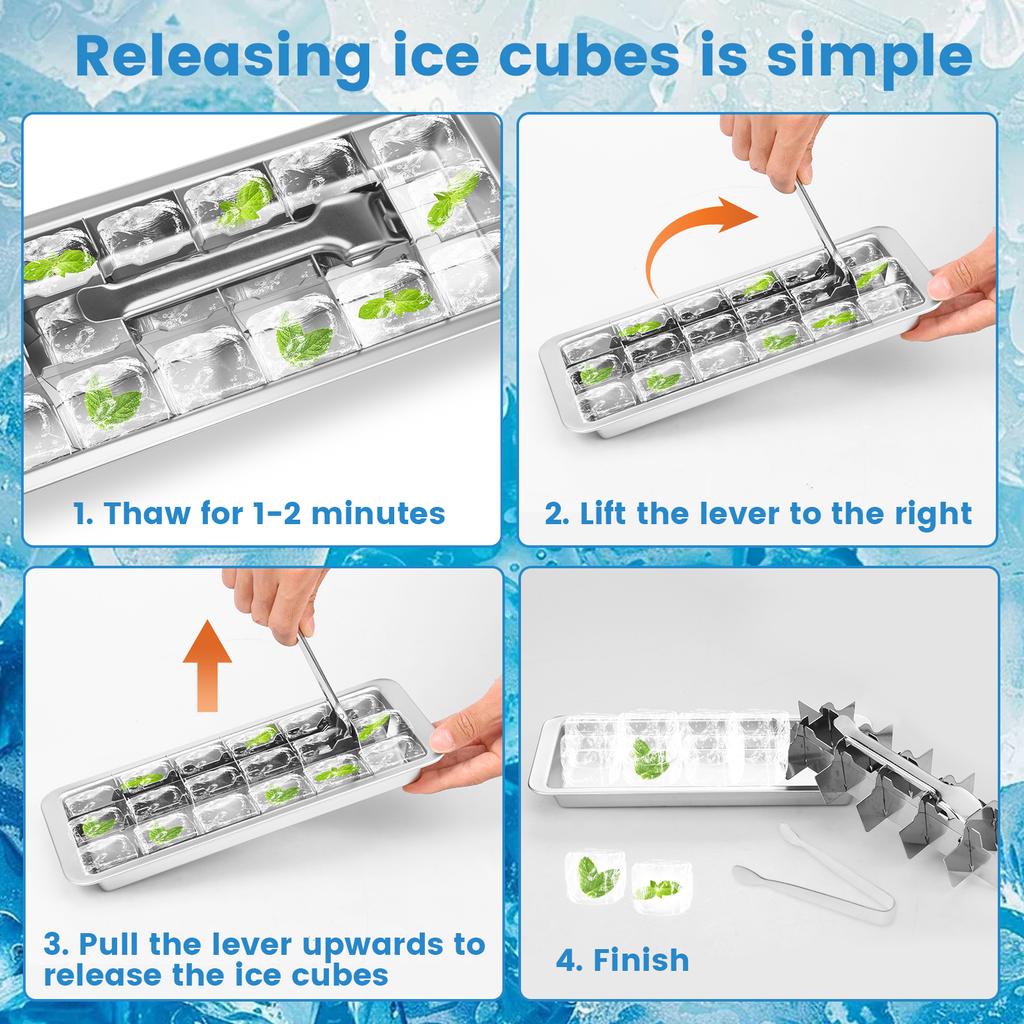 Stainless Steel Ice Cube Maker 18 Slots Ice Tray with Lever Versatile Dishwasher Safe Ice Cube Tray for Milk and Drink Cooling