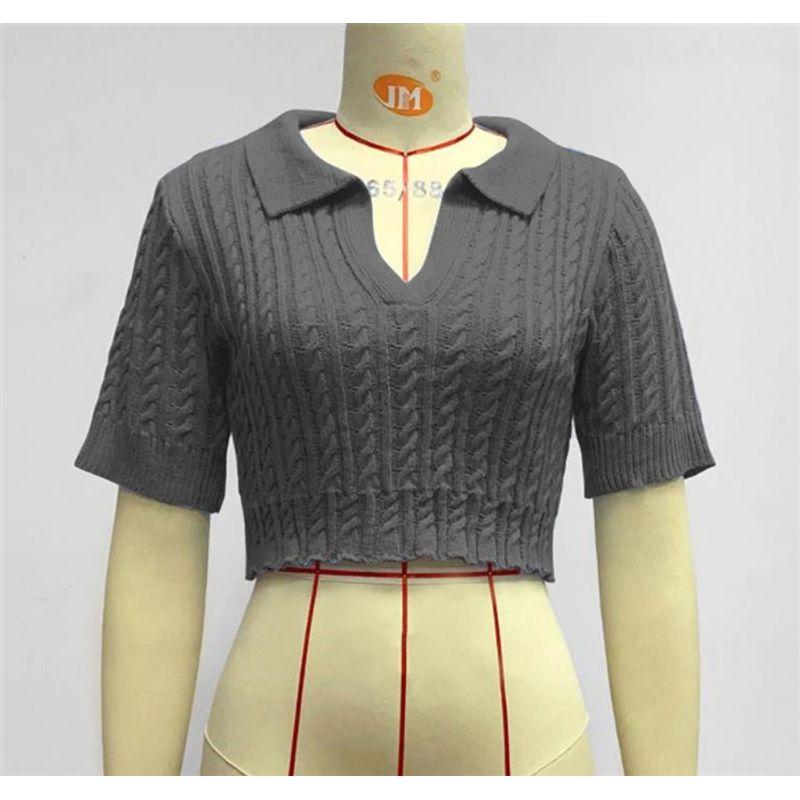 

Модный вязаный женский короткий топ Black S