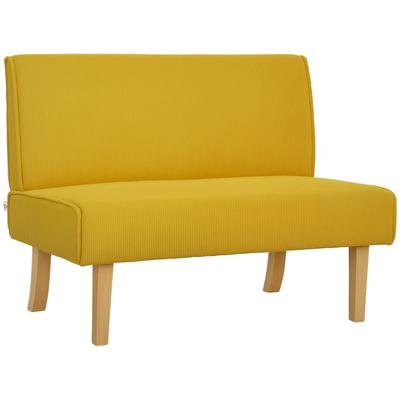 2-Seater Sofa with Corduroy Cover, Thick Padding, and Solid Wooden Legs for Living Room, Bedroom, Office, Yellow
