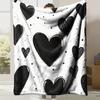 Black White Heart Pattern Throw Blanket Cozy Warm Sofa Bed Couch Blanket Gift for Home Decor Lovers