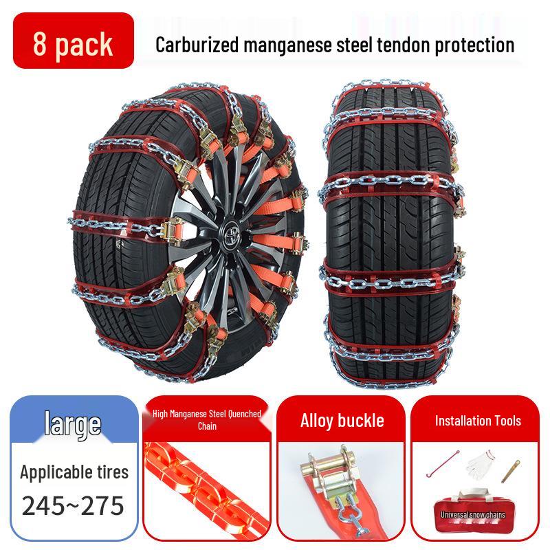 Manganese Steel & Tendon Full Protection Anti-skid Tire Chains for Cars, SUVs, Pickups, Sedans & Off-Road Vehicles