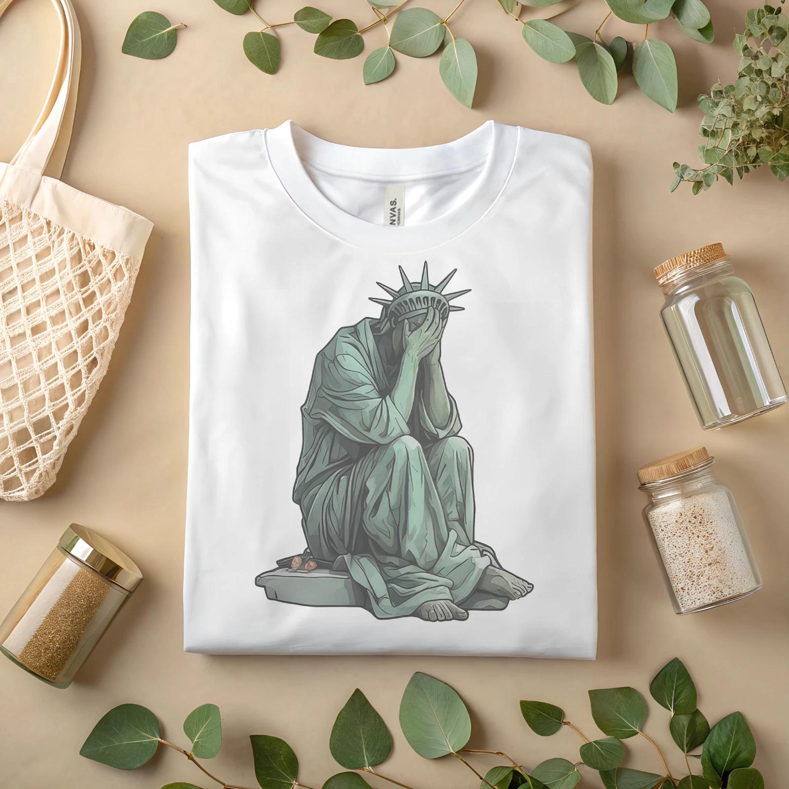 Crying Statue of Liberty T-Shirt Political Satire Graphic Tee Protest FreedomA86 M