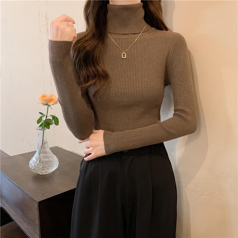 26/5000 Autumn and Winter High-neck Sweater, Women's Slimming Short Thickened Pullover Top, Stylish Long-sleeved Knitted Base Layer