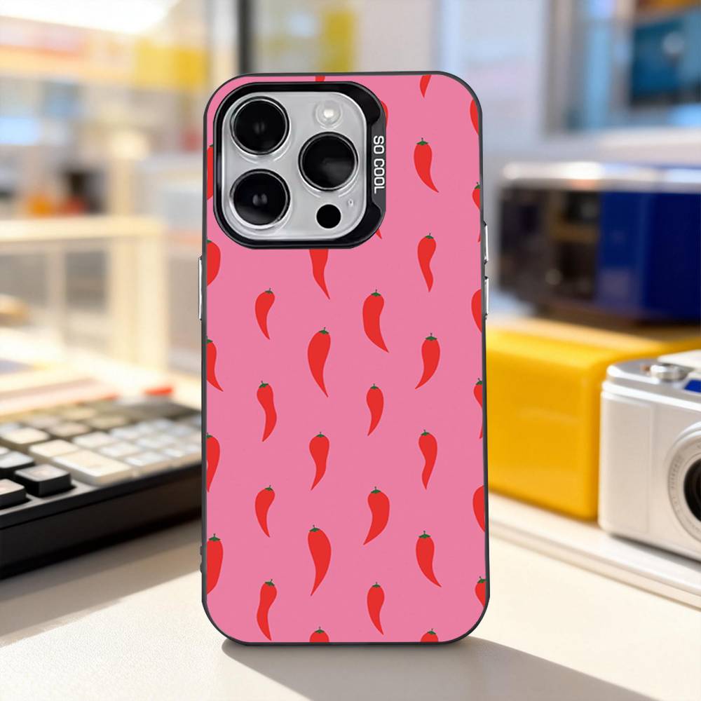 Chili Art Red Phone Case For iPhone 11,12,13,14,15,16,17,Pro,Max,Plus,E,Air,Mini IMD Matte Black