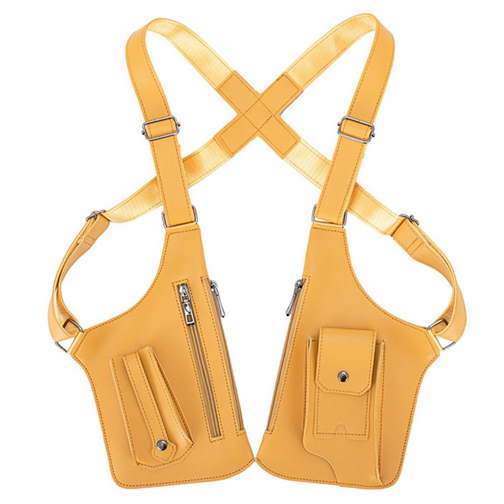 Luxury Design Men's Tactical Vest Chest Bag PU Leather Double Shoulder Armpit Bag Anti Theft Phone Pouch Underarm Back Pack Bags