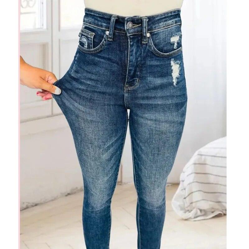 Mode Sexy Skinny haute élastique Denim Jeans pour femmes bureau-dame taille haute crayon déchiré Jeans pantalon Slim Fit dames pantalon 30472