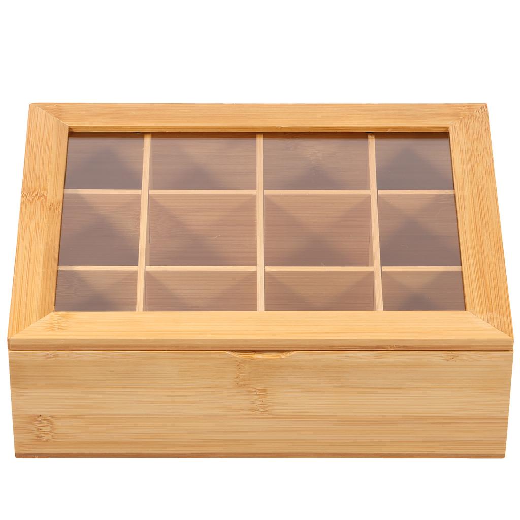 Tea Bag Organizer with Acrylic lid and Compartments Multipurpose Tea Bag Holder Keeping Tidy Bamboo Storage Organizer for Home