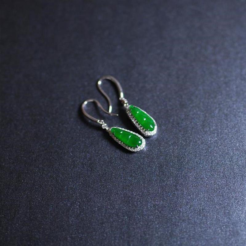 New   Inlaid Natural Hetian Chalcedony Bean Earrings For Women Chinese Style Exquisite Retro Jewelry