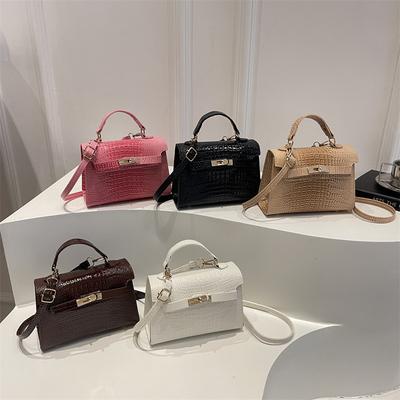 Niche Sense Fashion Kelly Bag Spring and Summer New Crocodile Pattern Shoulder Bag High Sense Atmosphere Commuter Small Square Bag