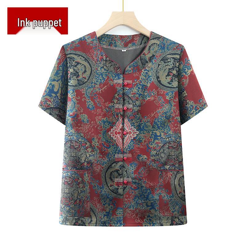 

Women s Chinese Style Printed Seven-Quarter Sleeve Shirt 4XL