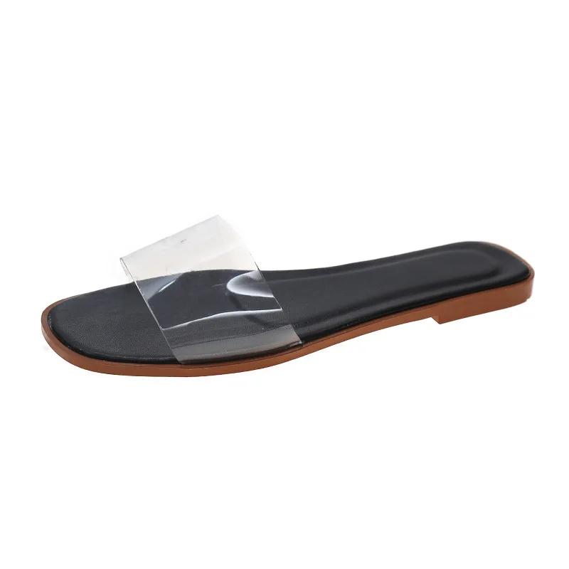 Fashion New Slippers for Women Outer Wear Summer New Fashion Solid Color Casual Flat-bottom Lazy Sandals Flip Flop Shoes Transparent