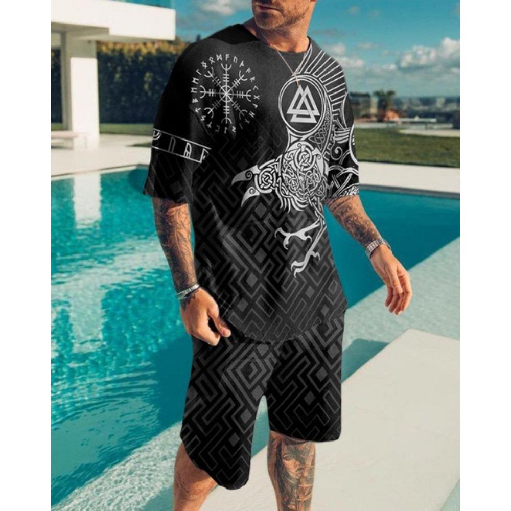 Men Luxury T Shirt Tracksuit 2 Piece Sets 3D Print Sports Short Sleeve Round Neck Casual Style All-Match Clothing Summer 6XL