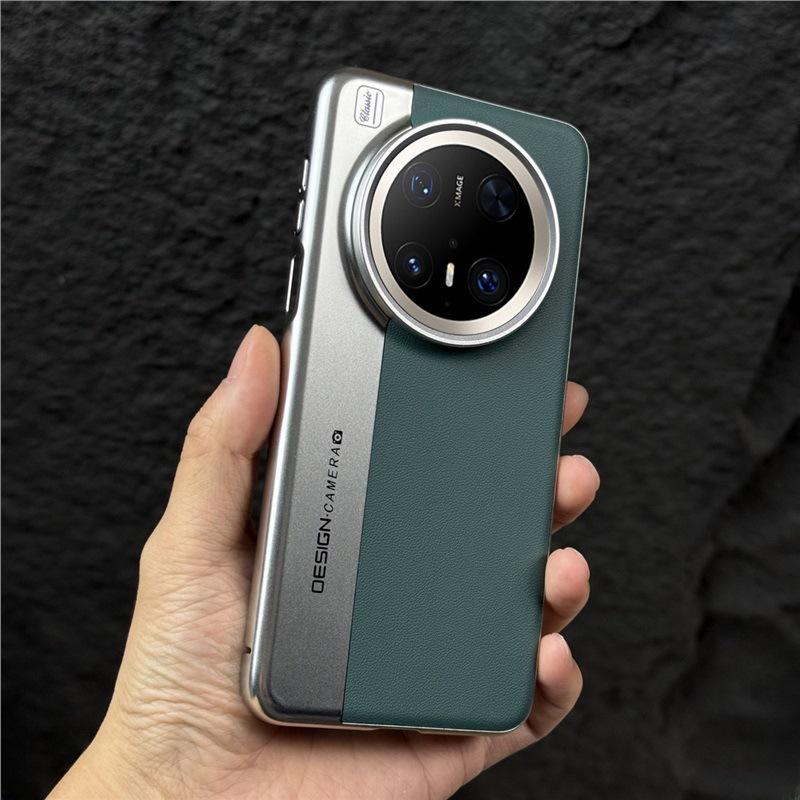 The camera model is suitable for Huawei Mate80ProMax plain leather splicing mobile phone case Xiaomi 17 premium business case.