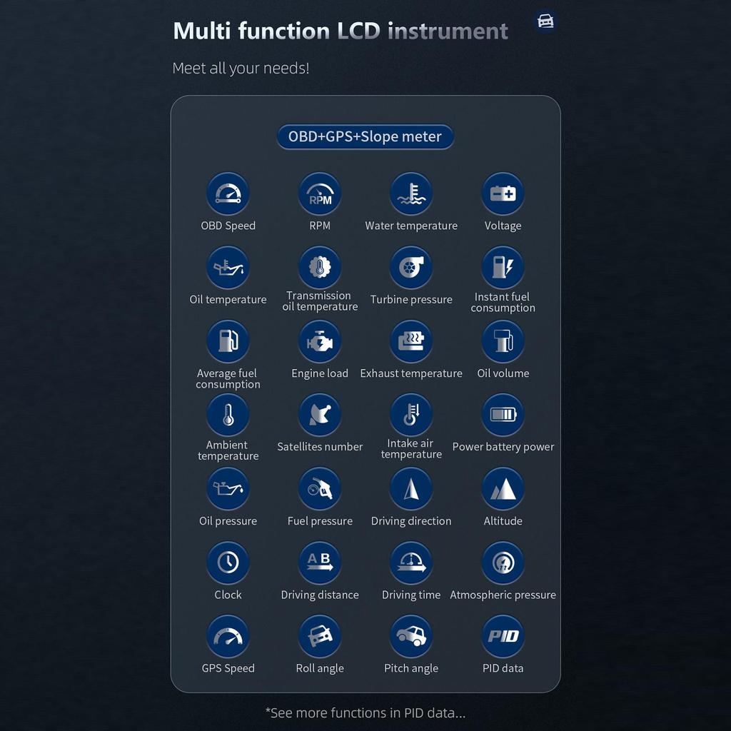 Car Head Up Display Multi-funciton  OBD GPS Slope Meter