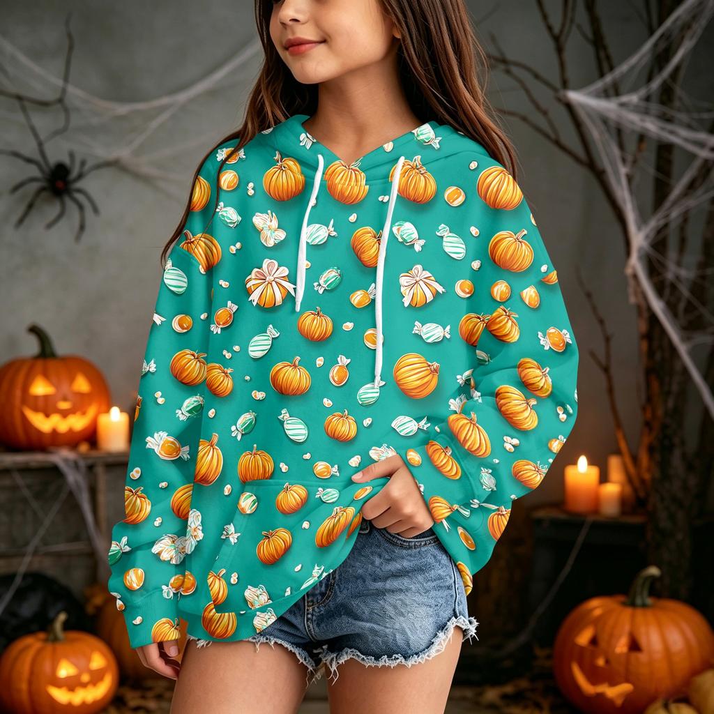 Kids' Casual Halloween Print Pullover Hoodie Sweatshirt for Everyday Wear