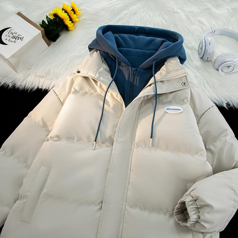 

Fake two-piece cotton-padded clothes for men s winter new thickened warm hooded couples cotton clothes for men s loose large size M