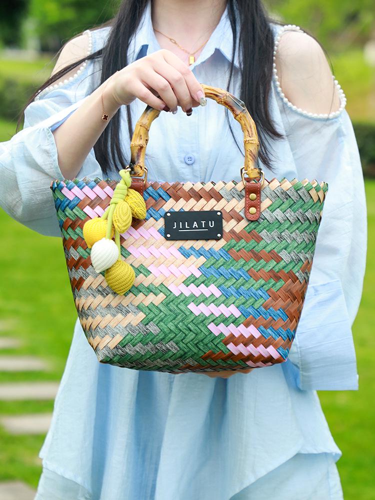 2025 Hand-Woven Women's Basket Bag - Summer Beach Handbag