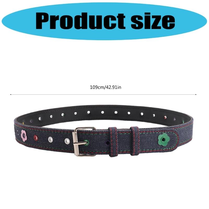 Trendy Flower Rivets Waist Belt with Candy Color Eyelet Adjustable Waist Band For Casual Outfit Party Waist Decoration