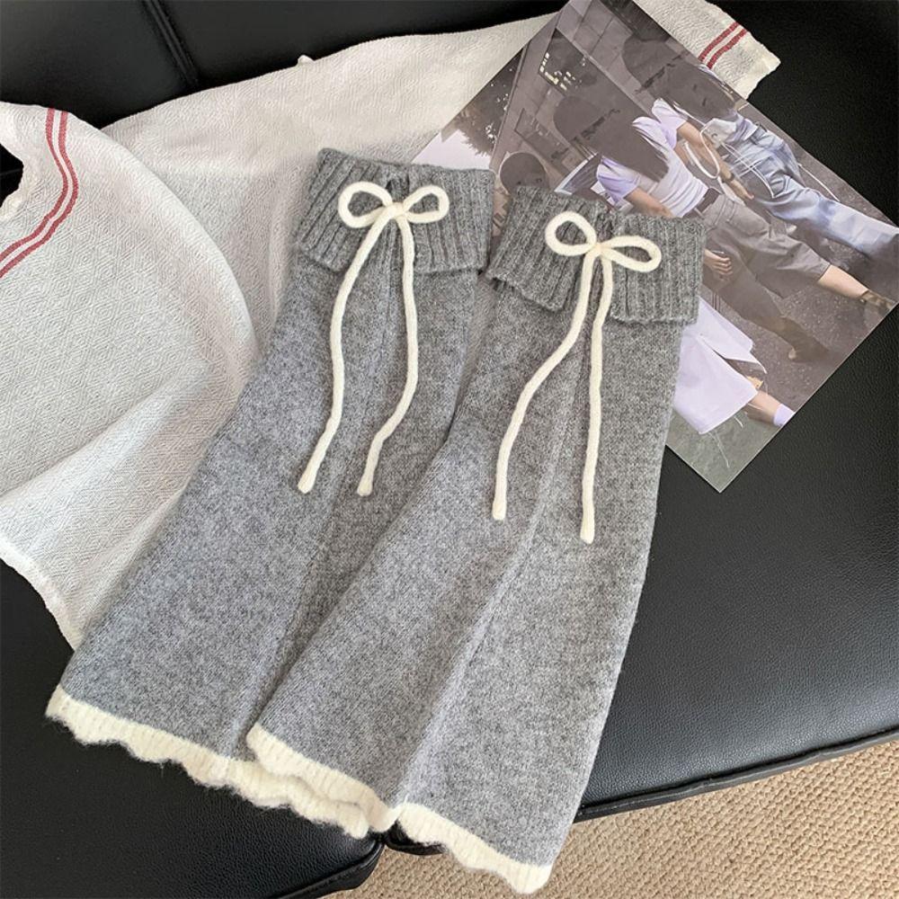 Y2K Lace Up Leg Warmers Sweet Ballet Women's Plush Stockings Fashion Knit Banding Leggings  Winter
