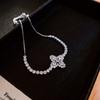 Elegant Gold Plated Zircon Rhombus Flower Bracelet Women Adjustable Minimalist Luxury Daily Wear