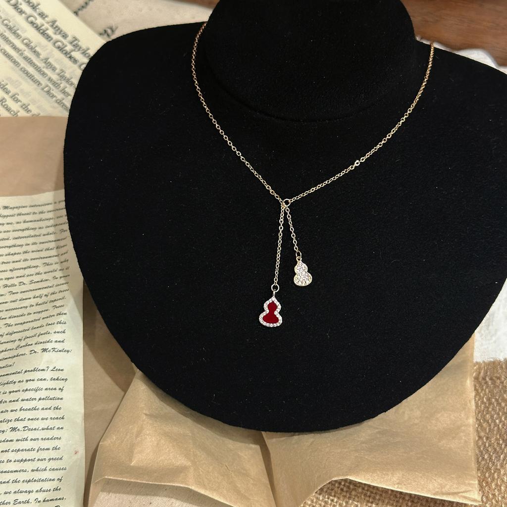 Xiaohongshu Explosive Seiko Full Diamond Double Gourd Necklace Versatile Exquisite Fulu Collarbone Chain