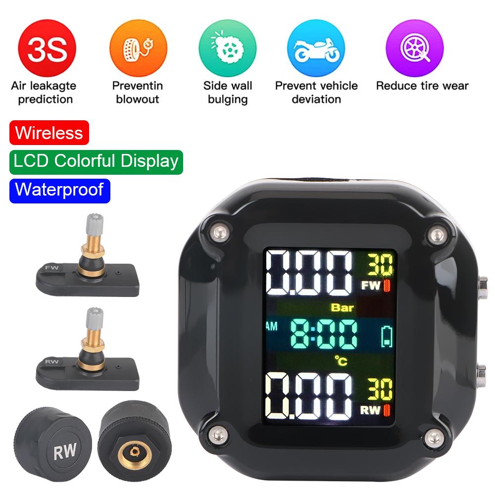 Motorrad TPMS 0-6,6 Bar Test Reifendruck Überwachung System 2 Sensoren Bunte Display Reifen Tester Motorrad Zubehör