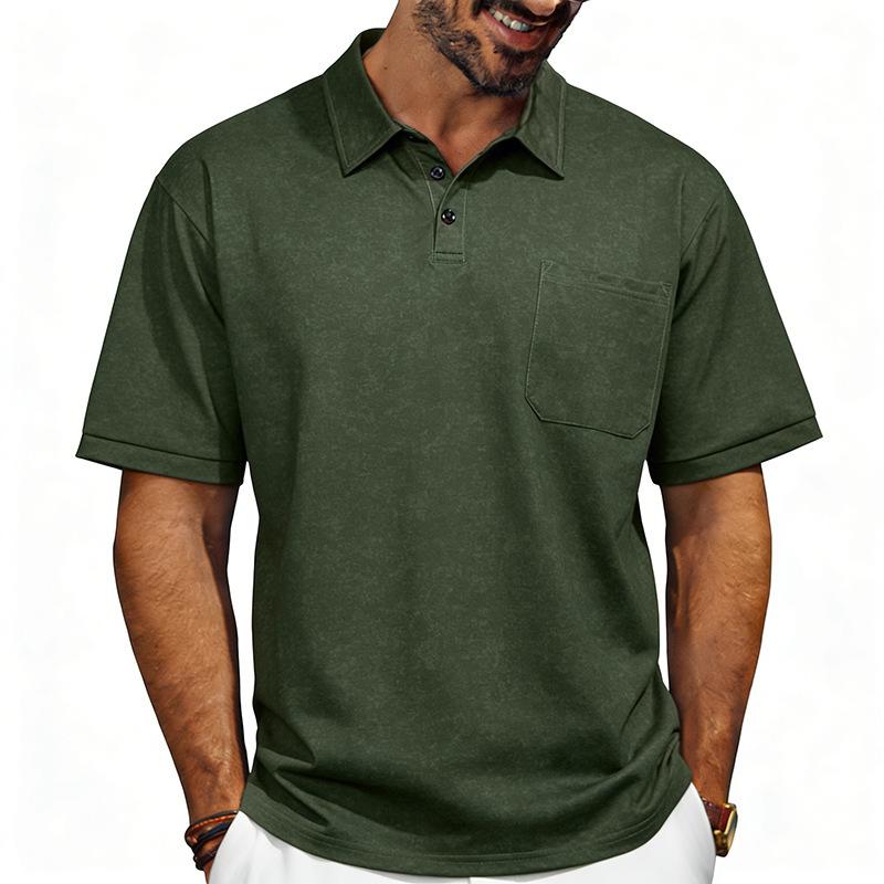 Men’s Washed Short‑Sleeve Polo Shirt, Classic Lapel Collar with Chest Pocket, Soft Breathable Fabric, Relaxed‑Fit Business Casual Daily Top