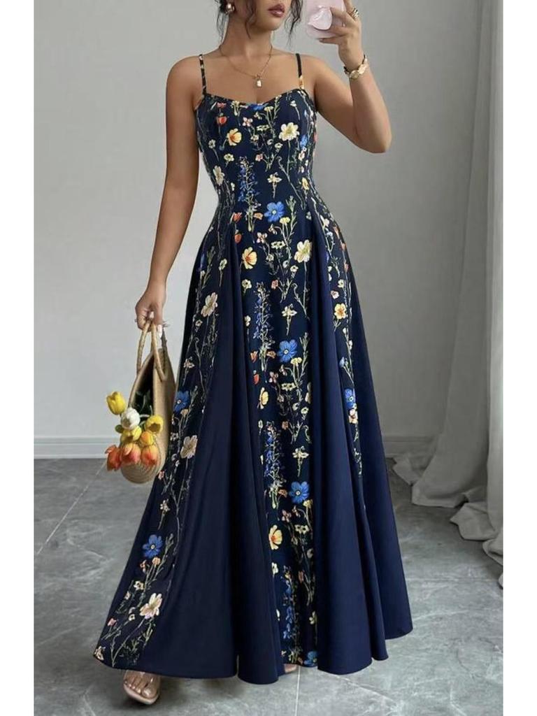 2026 European & American Summer Fashion Spaghetti Strap Print Dress