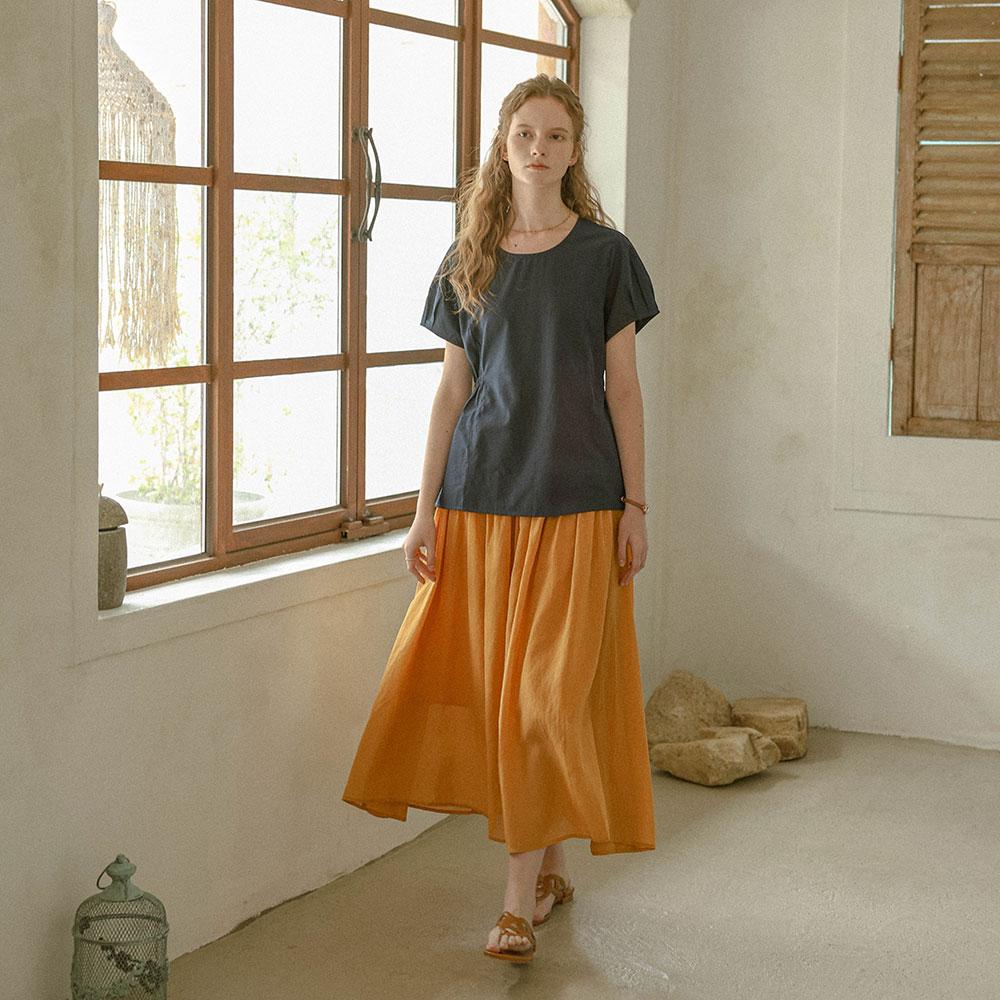 Peulaudeumali Pm_Volume Flare Skirt_Dark Orange