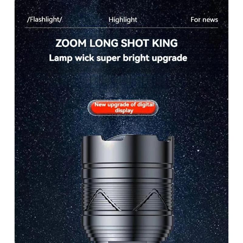 High Power Zoomable LED Flashlight, USB Rechargeable Torch with Power Indicator, Ultra Bright Long Range Lamp for Outdoor Camping