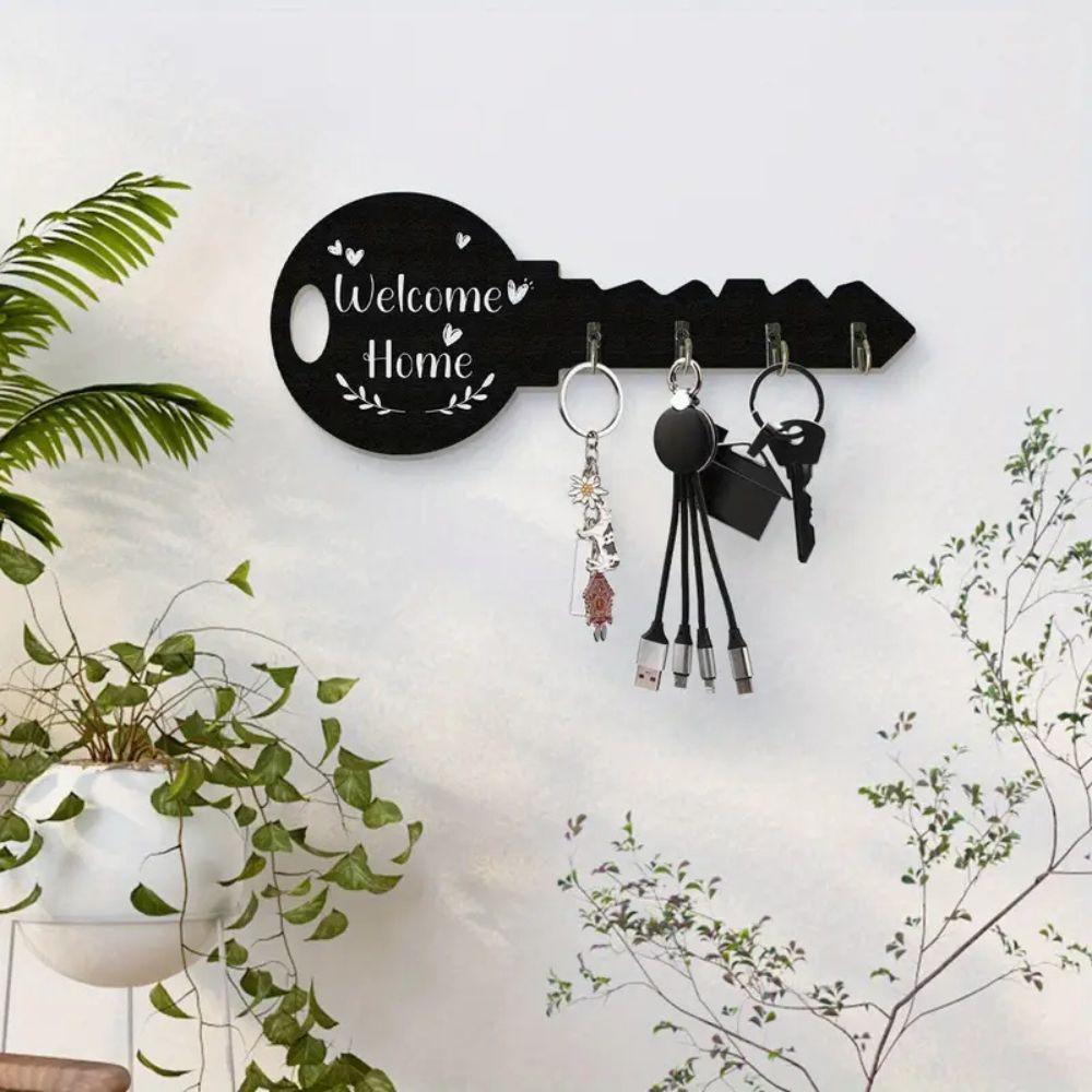 Bohemian Style Country Wooden Key Stand with Shelf and Hook  Easy To Install Space-Saving Wall Mounted Organizer for Keys Jackets and More