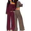 Off Shoulder Long Sleeve Top Wide Leg Floor Length Pants Sexy Casual Set For Women