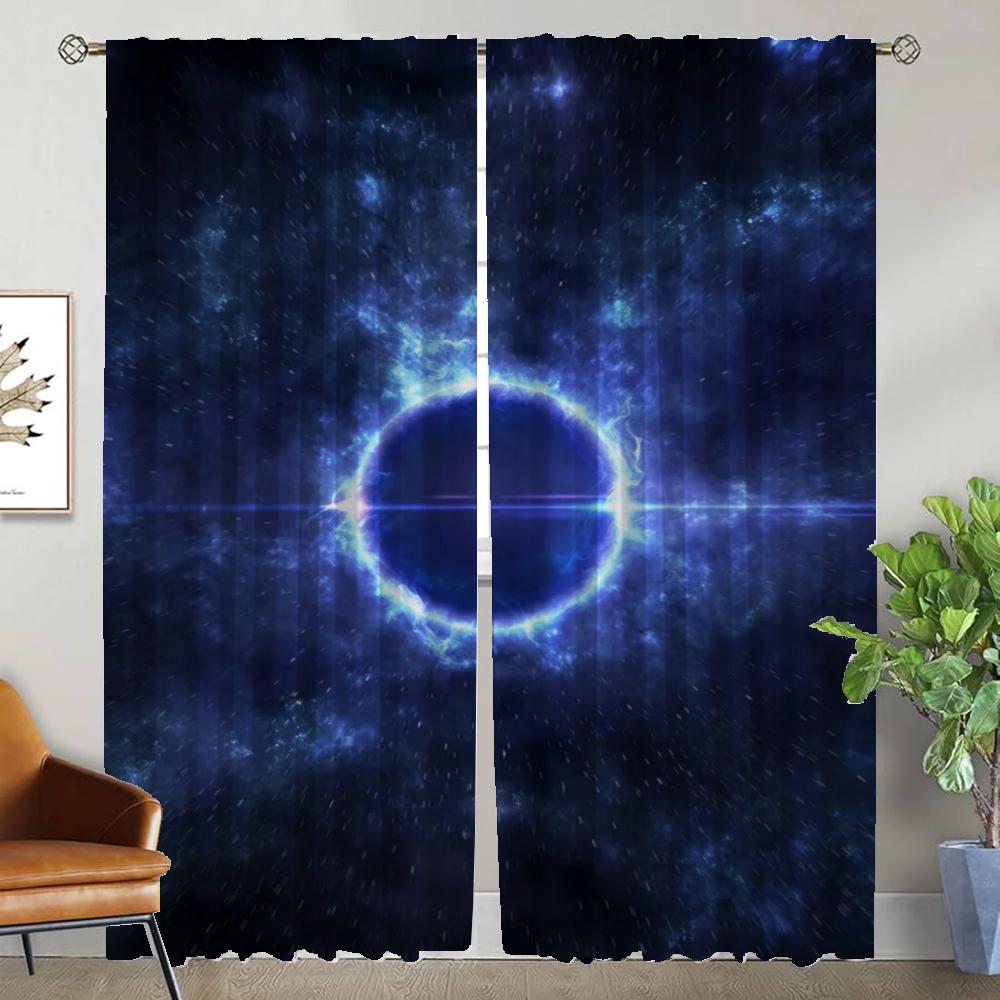 Cosmic Nebula Tulle for Bedroom Home Interior Curtains 2 Pieces Window Curtain Elegant Room Curtains Halloween Decoration Shades