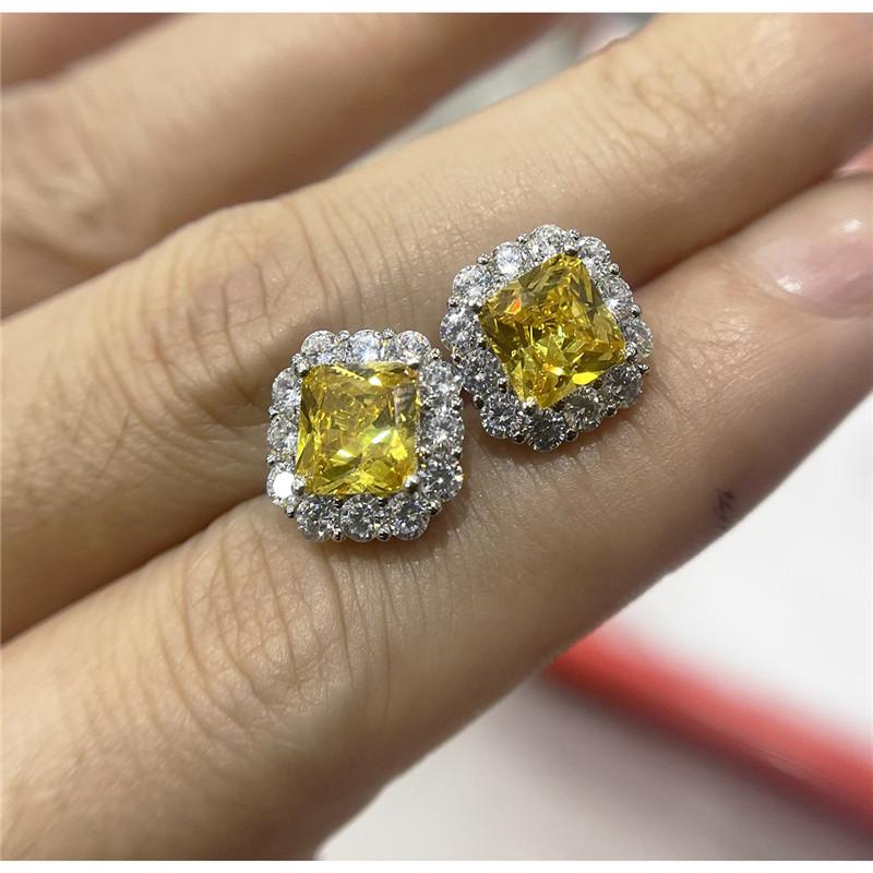 CC Fine Stud Earrings For Women Party Wedding Accessories Yellow White Pink Cubic Zirconia 925 Silver Needle CCE668