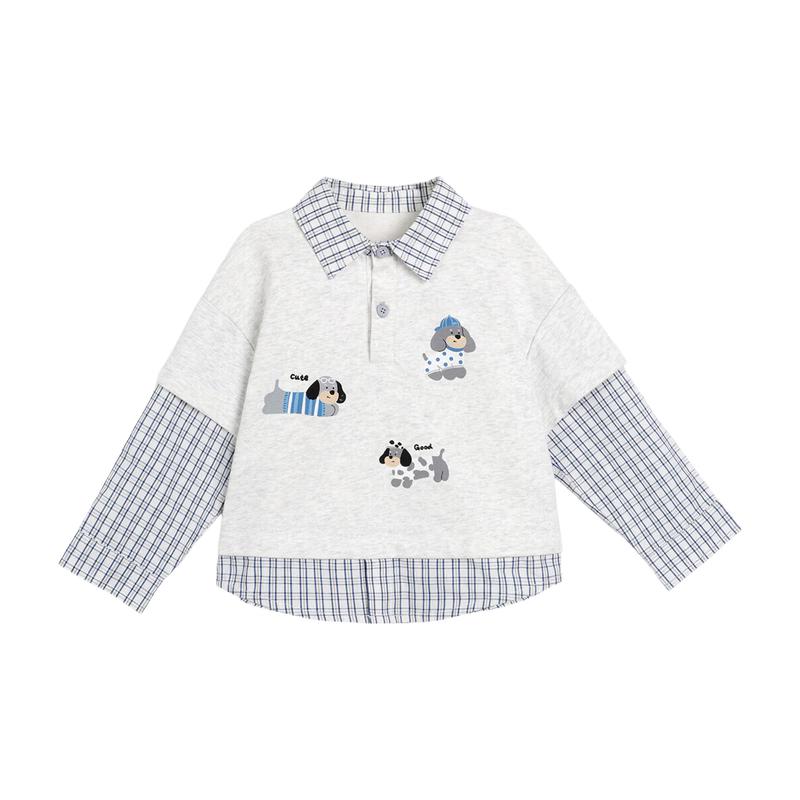 LUSON Boys Preppy Faux Two-Piece Plaid Sweatshirt 110