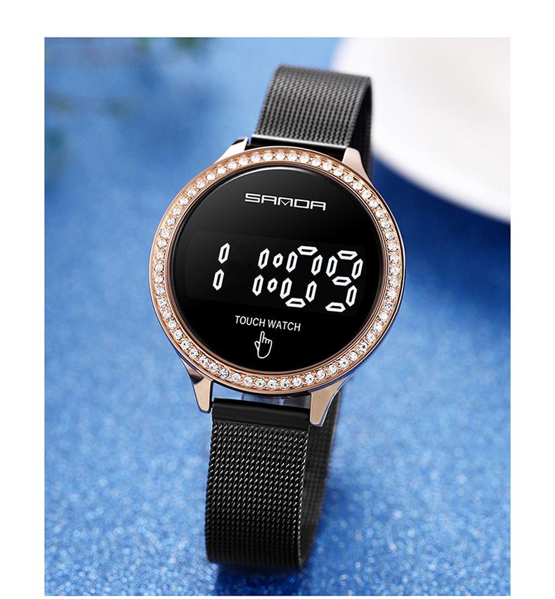 Sanda Stylish Touch Key Electronic Watch with Mesh Band - Creative Business Design.