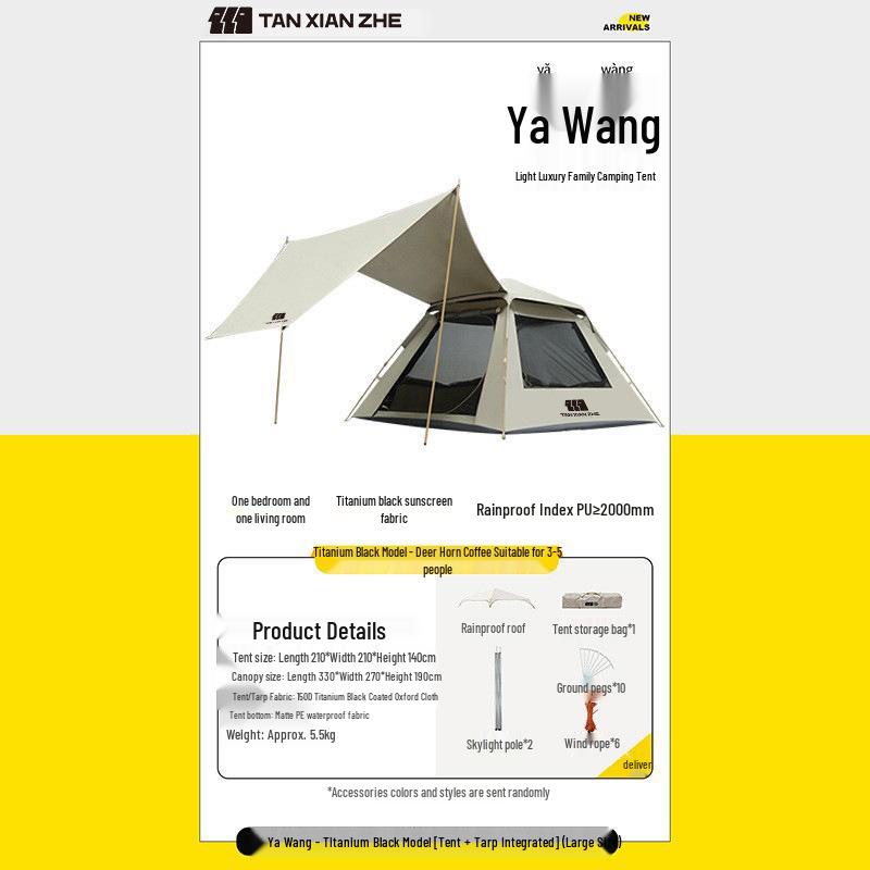 Explorer Tent: 3-4 Person Quick-Open Outdoor Shelter, Windproof & UV Protected for Camping.
