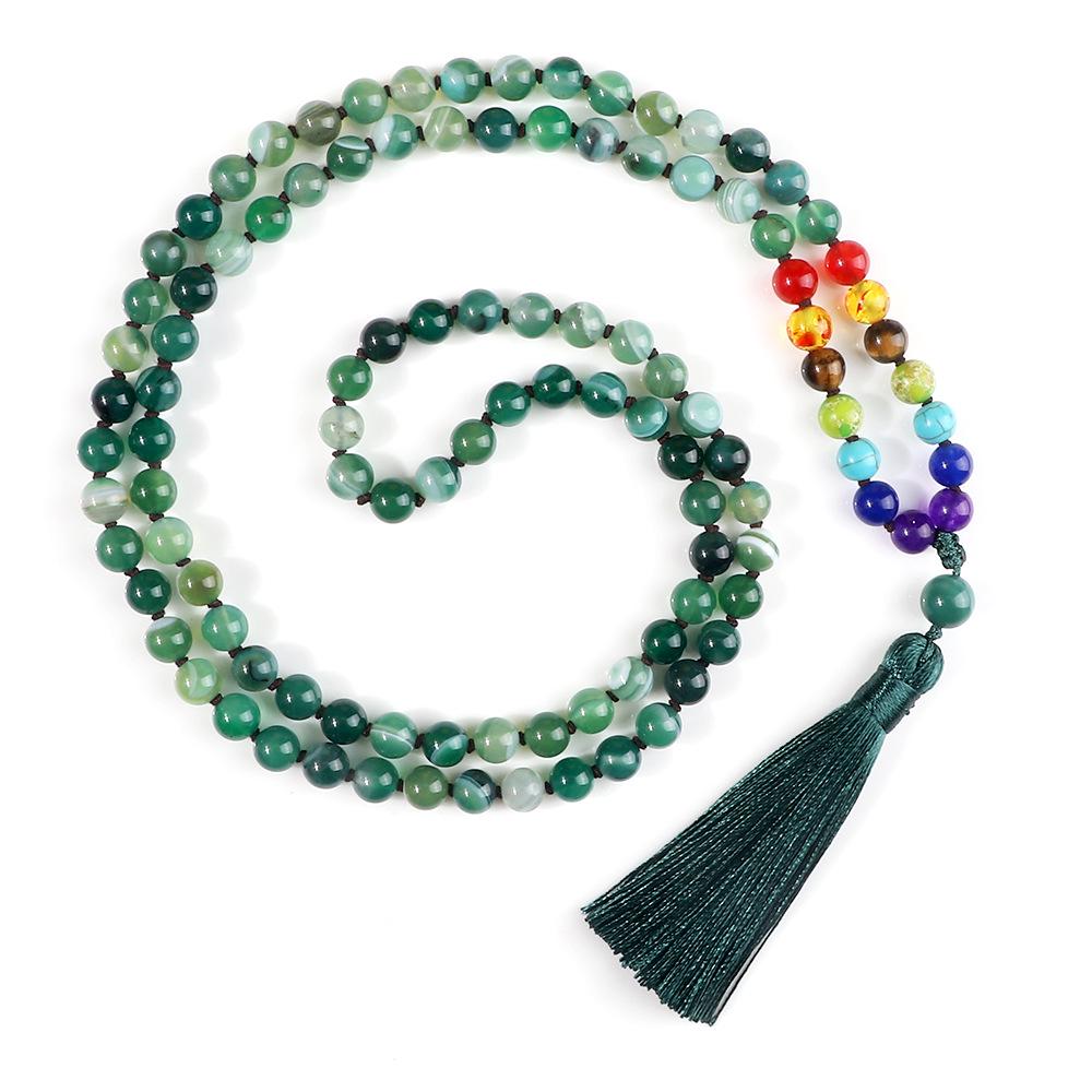 Creative 108 Beads Colorful Stone Necklace & 8mm Chinese Tassel Knot Bracelet