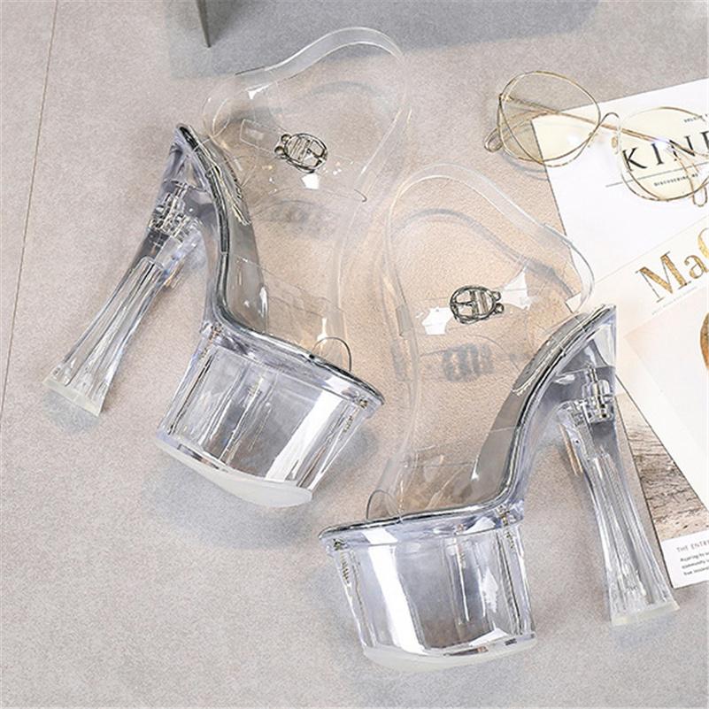 Damen Sommer 18cm High Heels 8cm Plateau Sandalen Lady Klar Extreme Block Heels Riemchensandalen Transparent Pleaser Schuhe