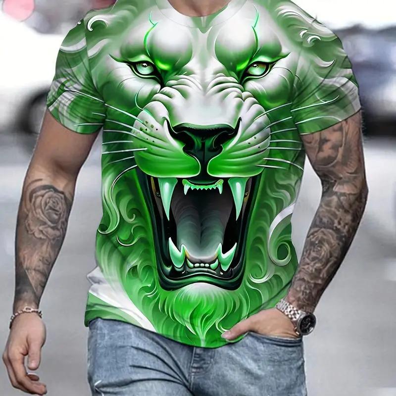 Tiger Print T-Shirt 3D Animal Men's Shirts Summer Short Sleeved Male Pullover Oversized Tops Tees Men Clothing