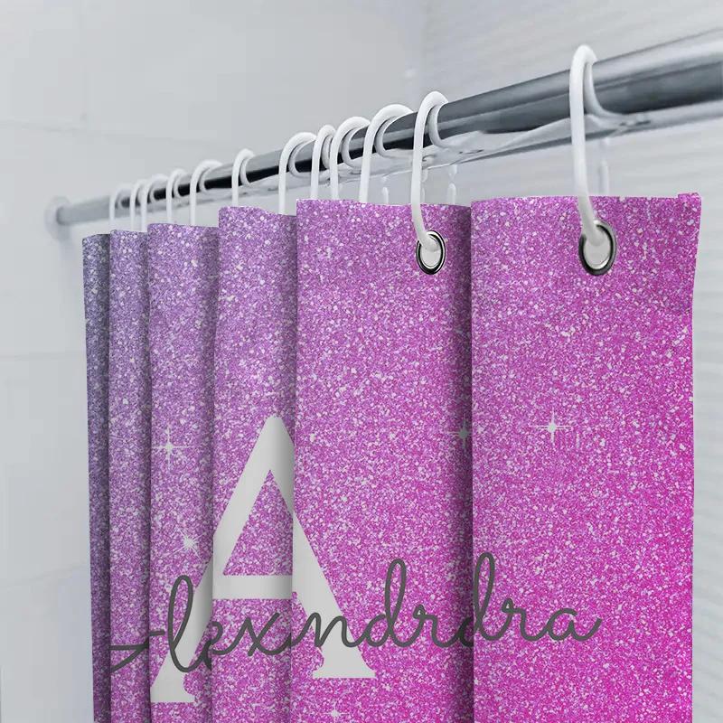 Pink Glitter Shower Curtain With Name Monogram For Girls Bathroom Decor Custom Made Curtains