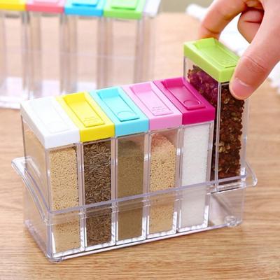 6 in 1 Barattolo Spezie Scatola Condimenti Bottiglia Contenitore Spezie da Cucina Barattoli Trasparenti Sale Pepe Cumino Scatole Condimenti per Cucina