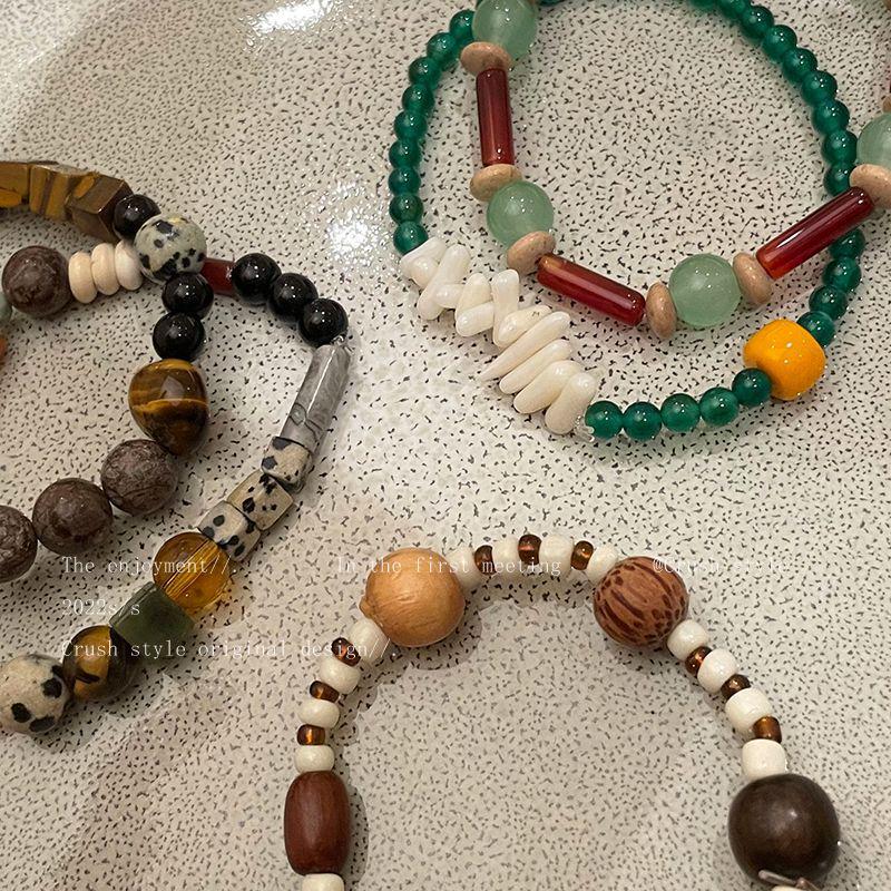 Handmade High-End Retro Tibetan Bead Bracelet with Natural Stone, Chinese Ethnic Style.