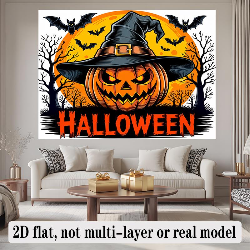 Party Backdrop Halloween Flat Banners Pumpkin Witch Witches Bats Colors Parties Photo Background Decor Front Door Decor