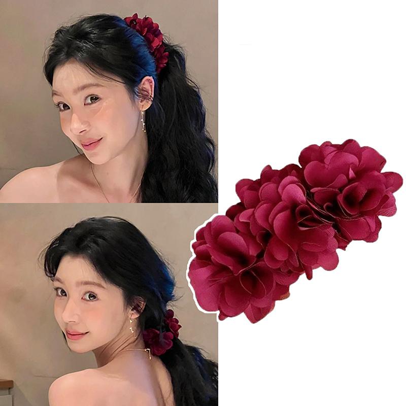 Fashionable Red Rose Banana Clip Vertical Clip Large Hair Clip Headdress For Women Girls Sweet Versatile Hair Accessories Gifts