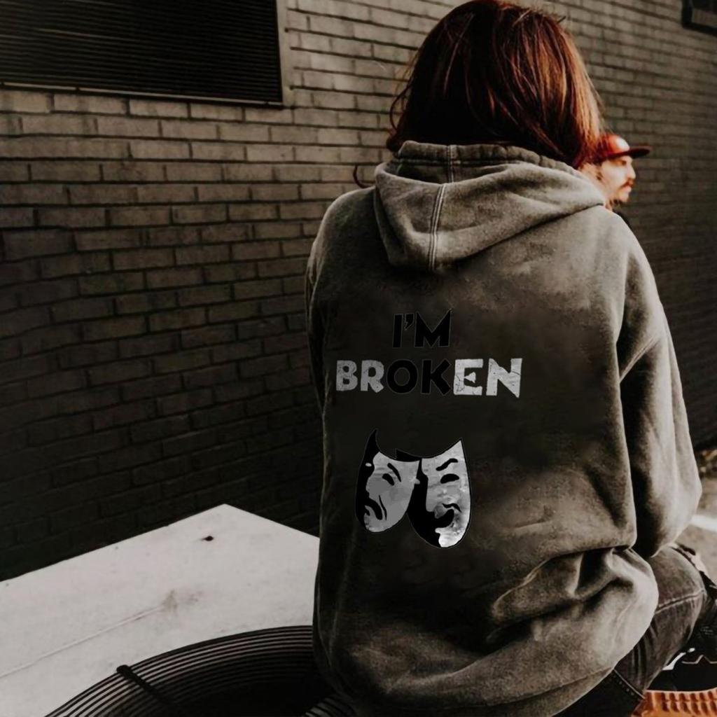 Buchstabendruck Lässige Mode Kapuzenpullover Damen Schulterärmel Pullover
