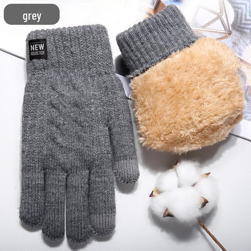 Men's Winter Knitted Touchscreen Gloves, Double-Layer Velvet, Thick and Warm for Cycling and Cold-Proof