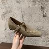 Women's Suede Mary Jane Single Shoes Flats with Stitch Detail and Buckle Strap Elegant and Comfortable Classic Retro Square Toe