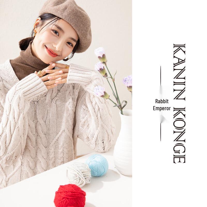 TUHUANG Women's Pure Wool V-Neck Cable Knit Sweater